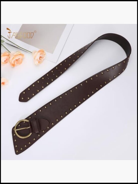 Wide Waist Belt with Rivet Studs Faux Leather Gold Buckle main image 5